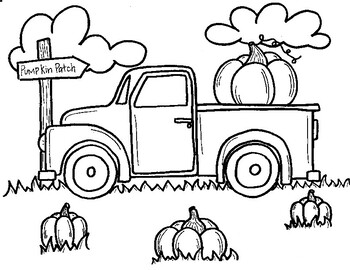 Pumpkin harvest truck hand drawn coloring sheet by bailey wise tpt