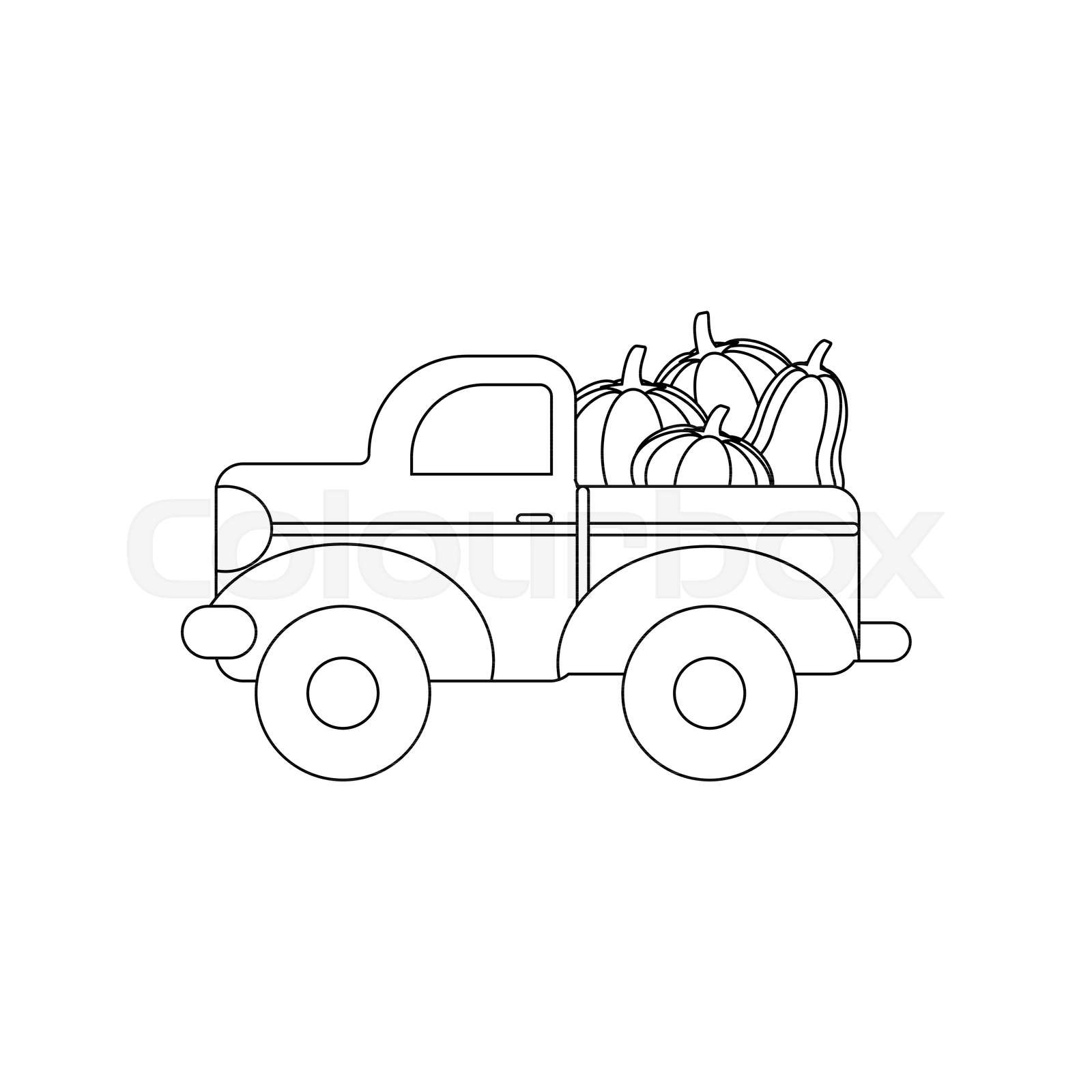 Truck with pumpkins coloring page stock vector