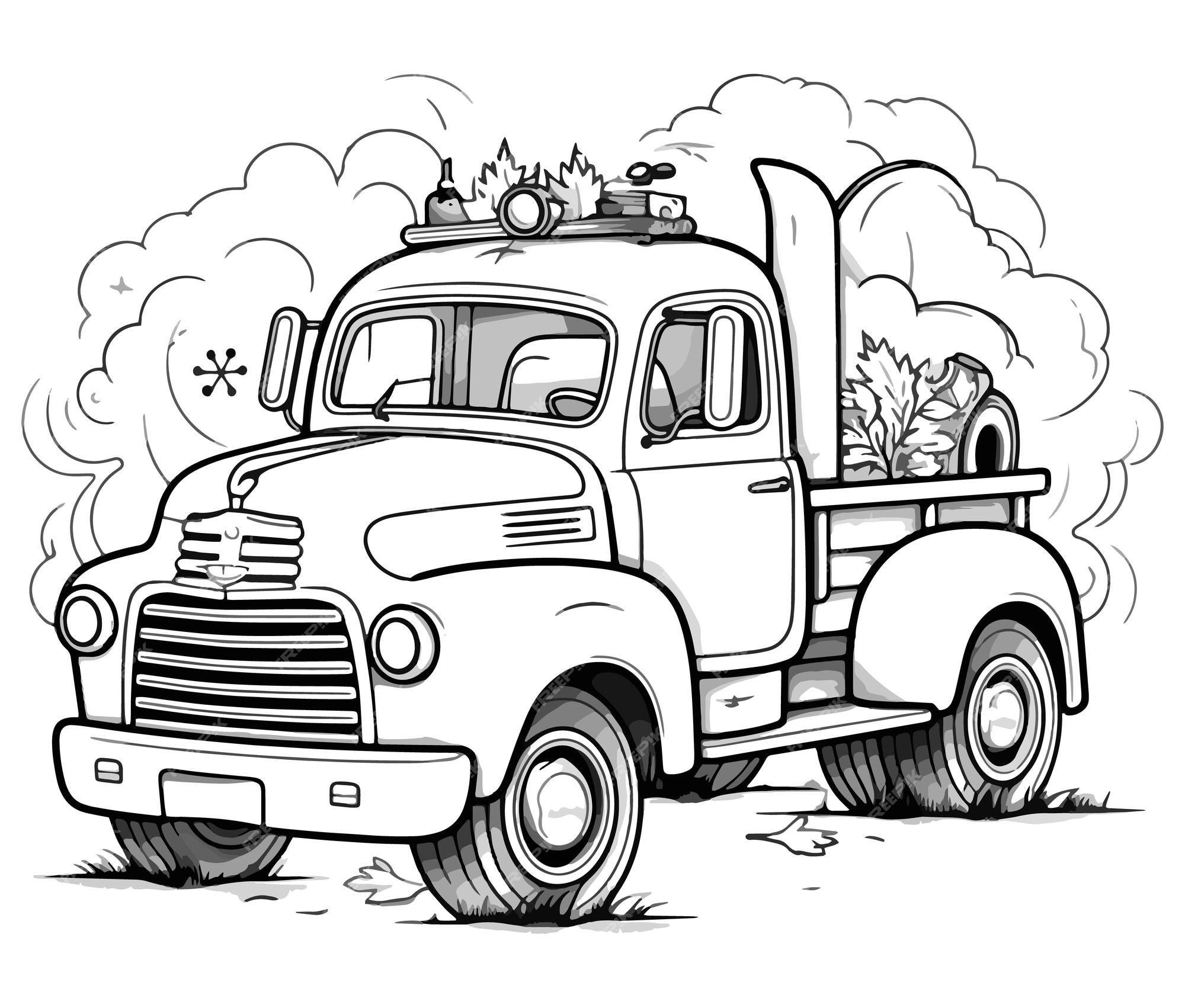 Premium vector coloring book illustration young pumpkin truck kawaii coloring page