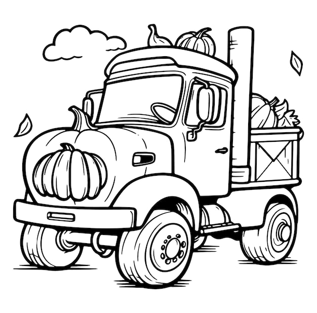 Premium vector coloring book illustration young pumpkin truck kawaii coloring page
