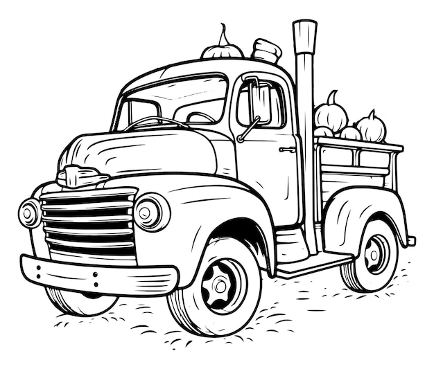 Premium vector coloring book illustration young pumpkin truck kawaii coloring page