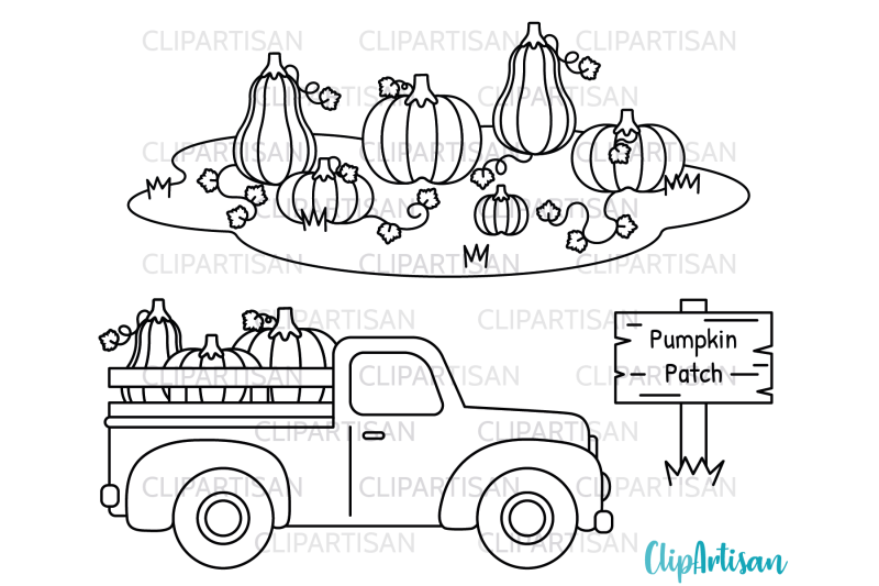 Fall pumpkin truck clipart fall kids digital stamp by clipartisan
