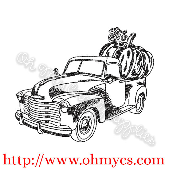 Pumpkin truck sketch embroidery design â oh my crafty supplies inc