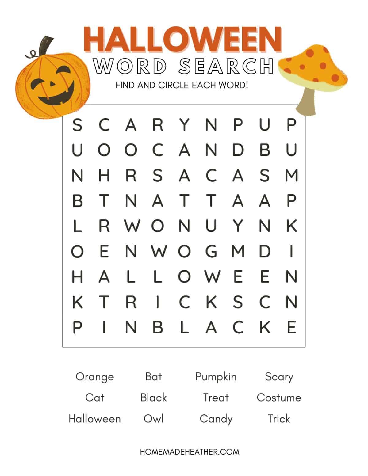 Free halloween word search printable homemade heather