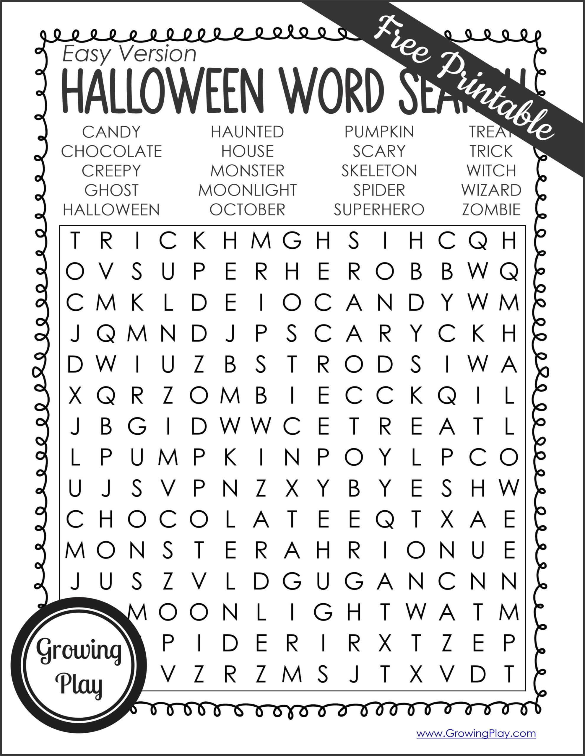 Halloween word search printable