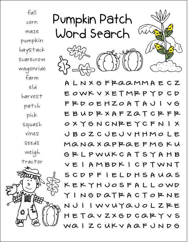 Pumpkin patch word search puzzle free printable