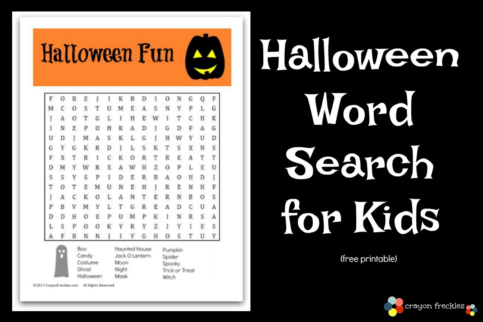Free halloween word search for kids free printable