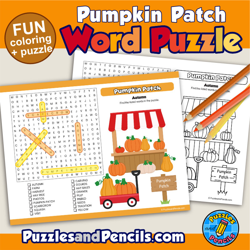 Pumpkin patch word search puzzle activity and coloring autumn wordsearch made by teachers