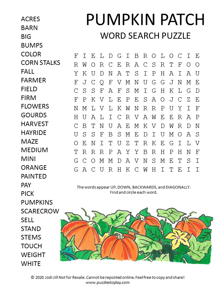 Pumpkin patch word search puzzle