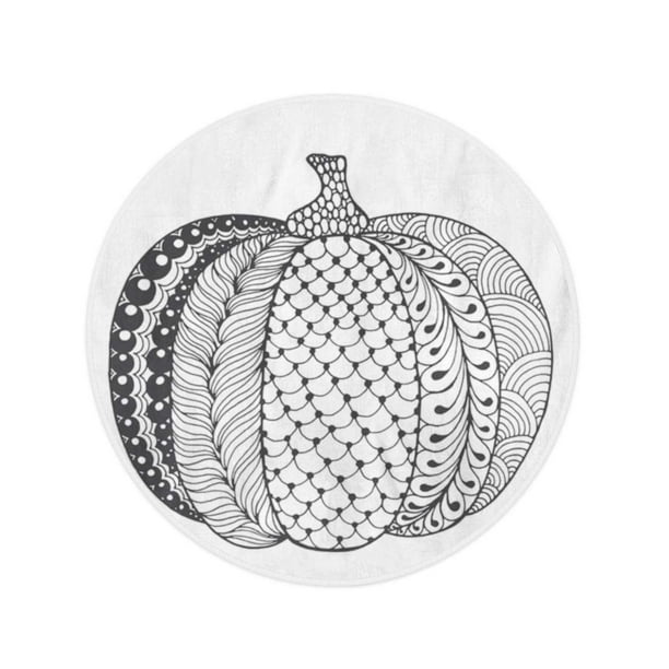 Poglip inch round beach towel blanket zentangle pumpkin black white traditional symbol of thanksgiving travel circle circular towels mat tapestry beach throw