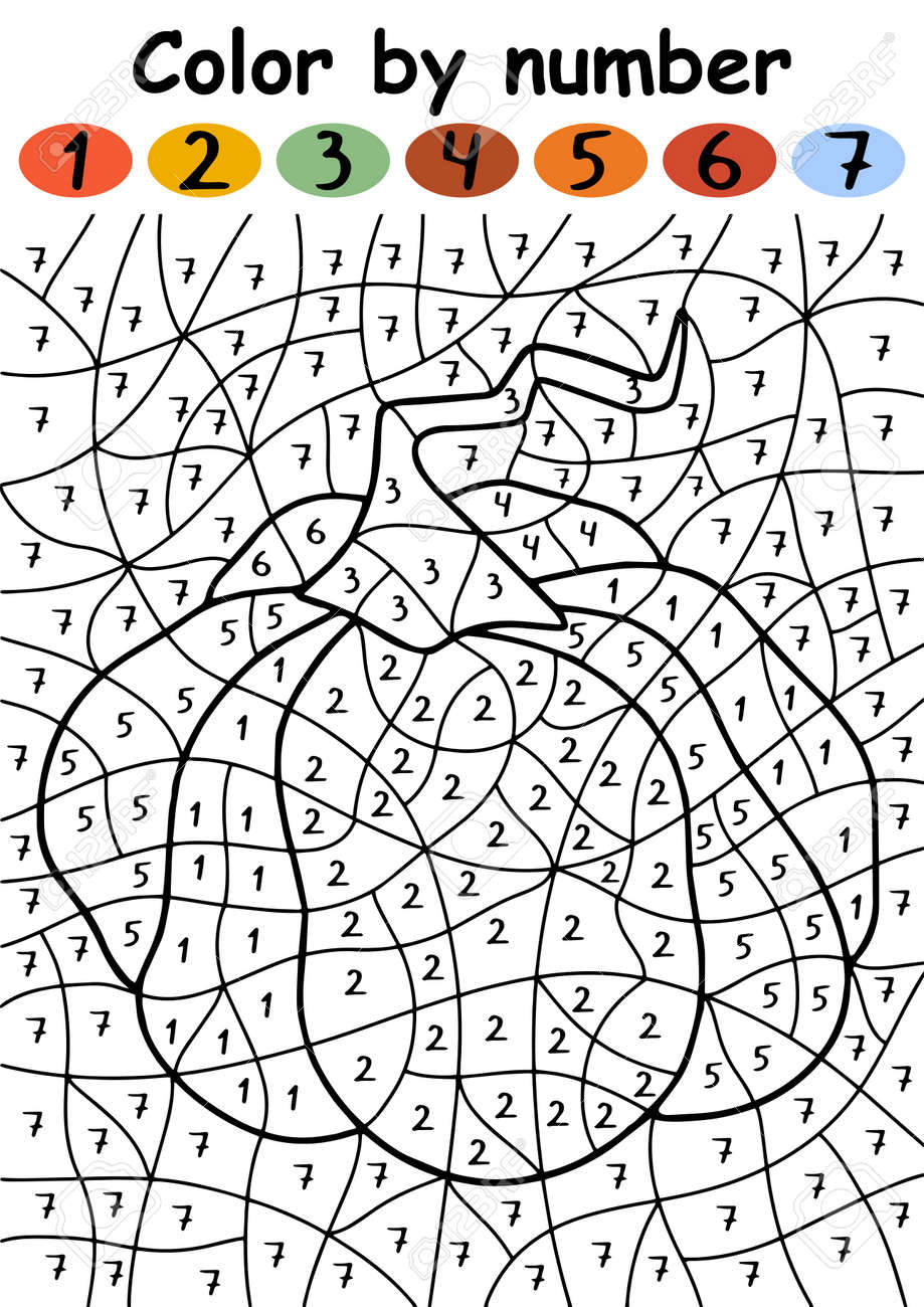 Fresh pumpkin color by number color by number vector illustration funny pumpkin educational coloring page with numbers and colors vertical printable worksheet vector royalty free svg cliparts vectors and stock illustration image