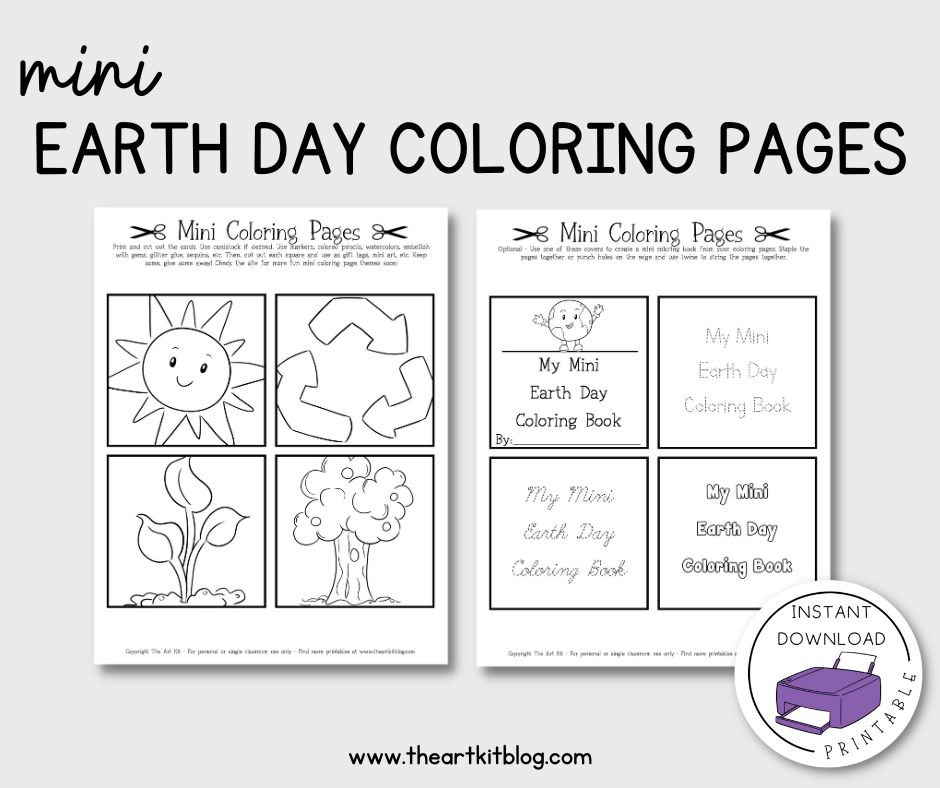 Mini earth day coloring pages free printable download â the art kit