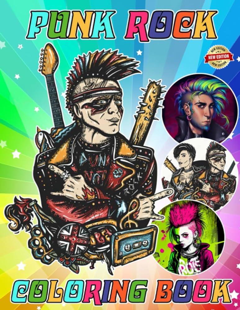 Punk rock coloring book for fan men teen women kid a jumbo colouring for kids ages
