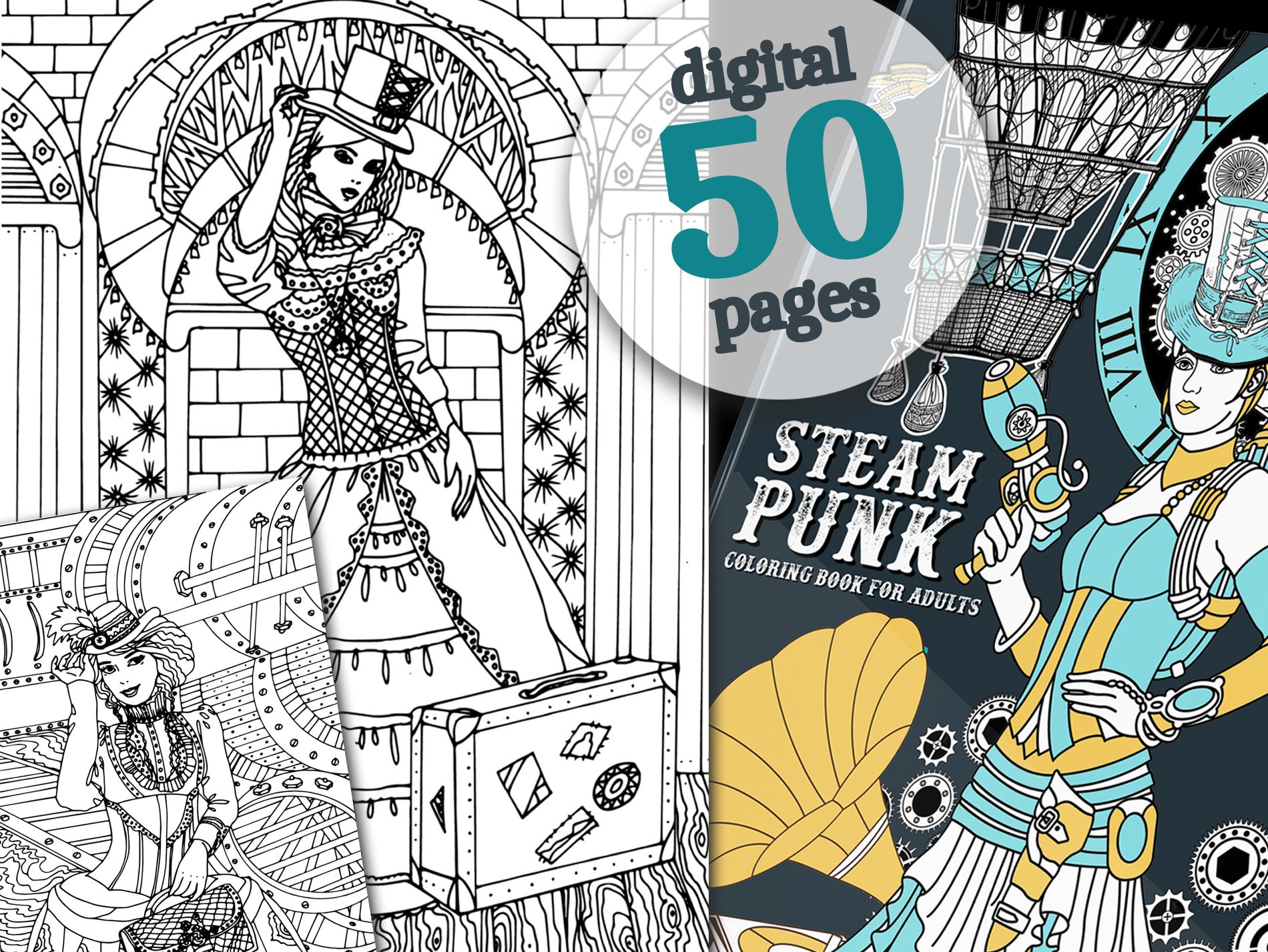 Steampunk coloring book for adults digital l viktorian coloring book printable gothic coloring pages coloring book digital download