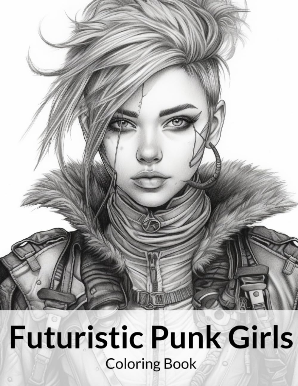 Futuristic punk girls coloring book