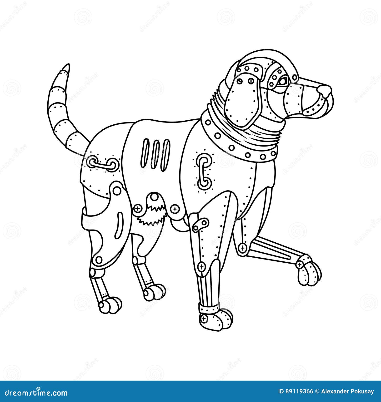 Steam punk retriever dog coloring book vector stock vector