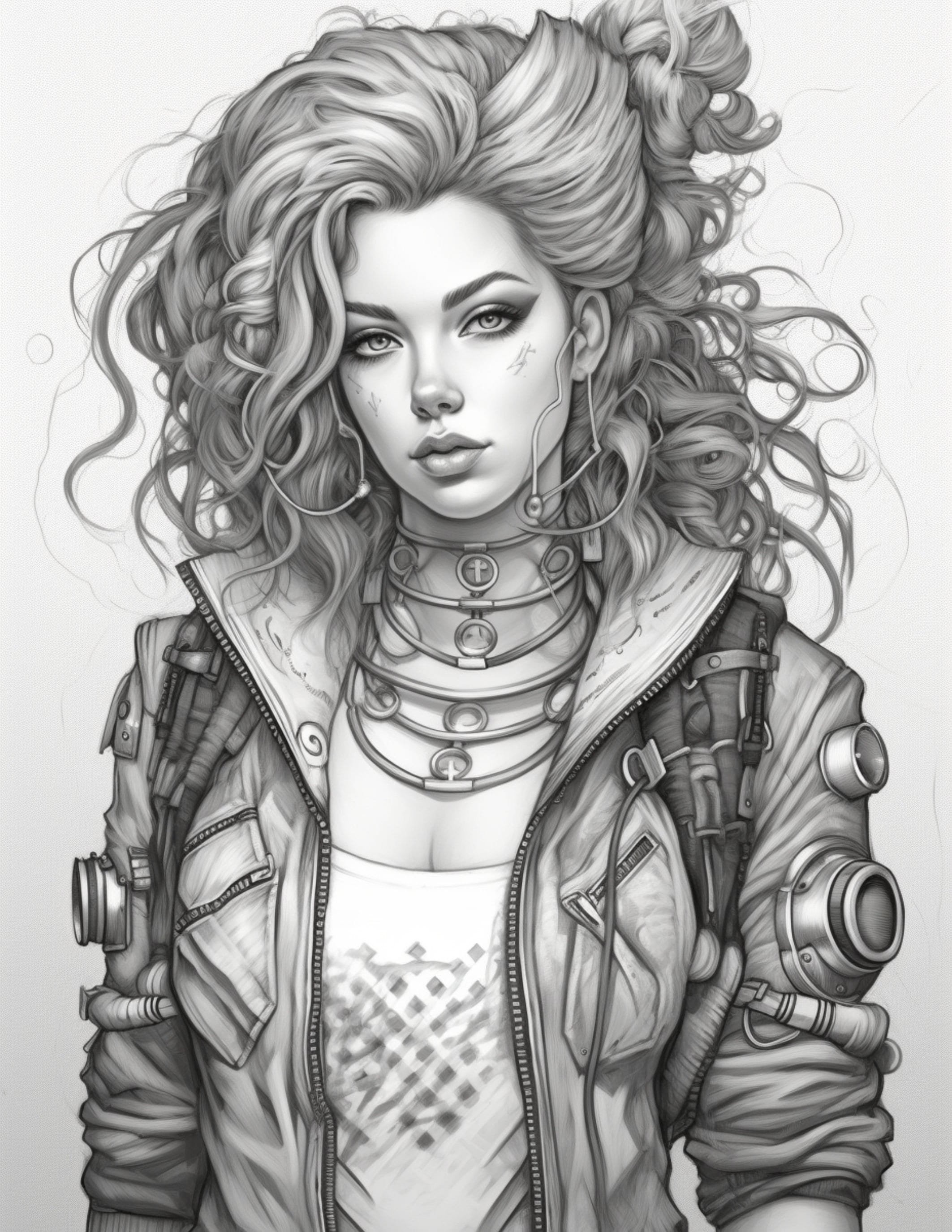 Cute punk coloring pages for adults and kids instant download grayscale coloring pages relax gift