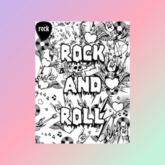 Rock and roll punk coloring page instant download