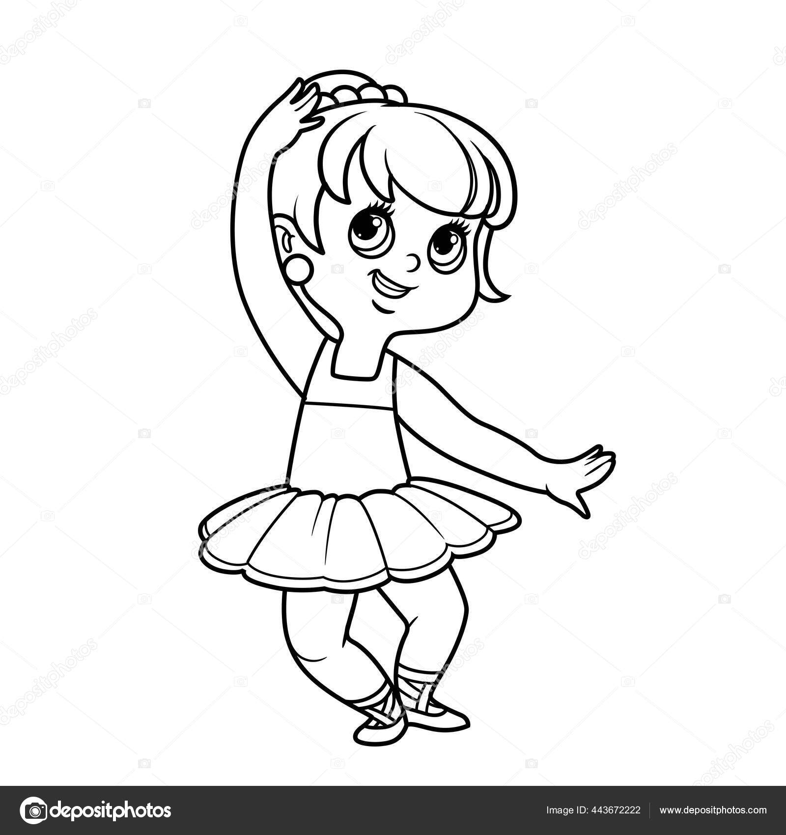 Linda niãa bailarina dibujos animados soporte ballet delineado para colorear vector de stock por yadviga