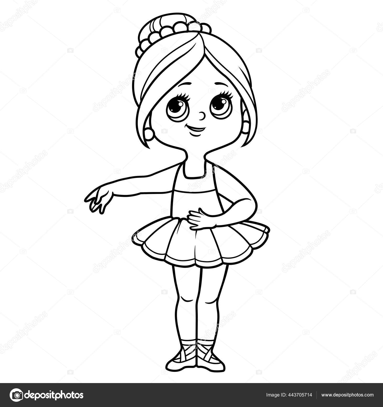 Hermosa bailarina dibujos animados chica tutãº exuberante delineado para colorear vector de stock por yadviga
