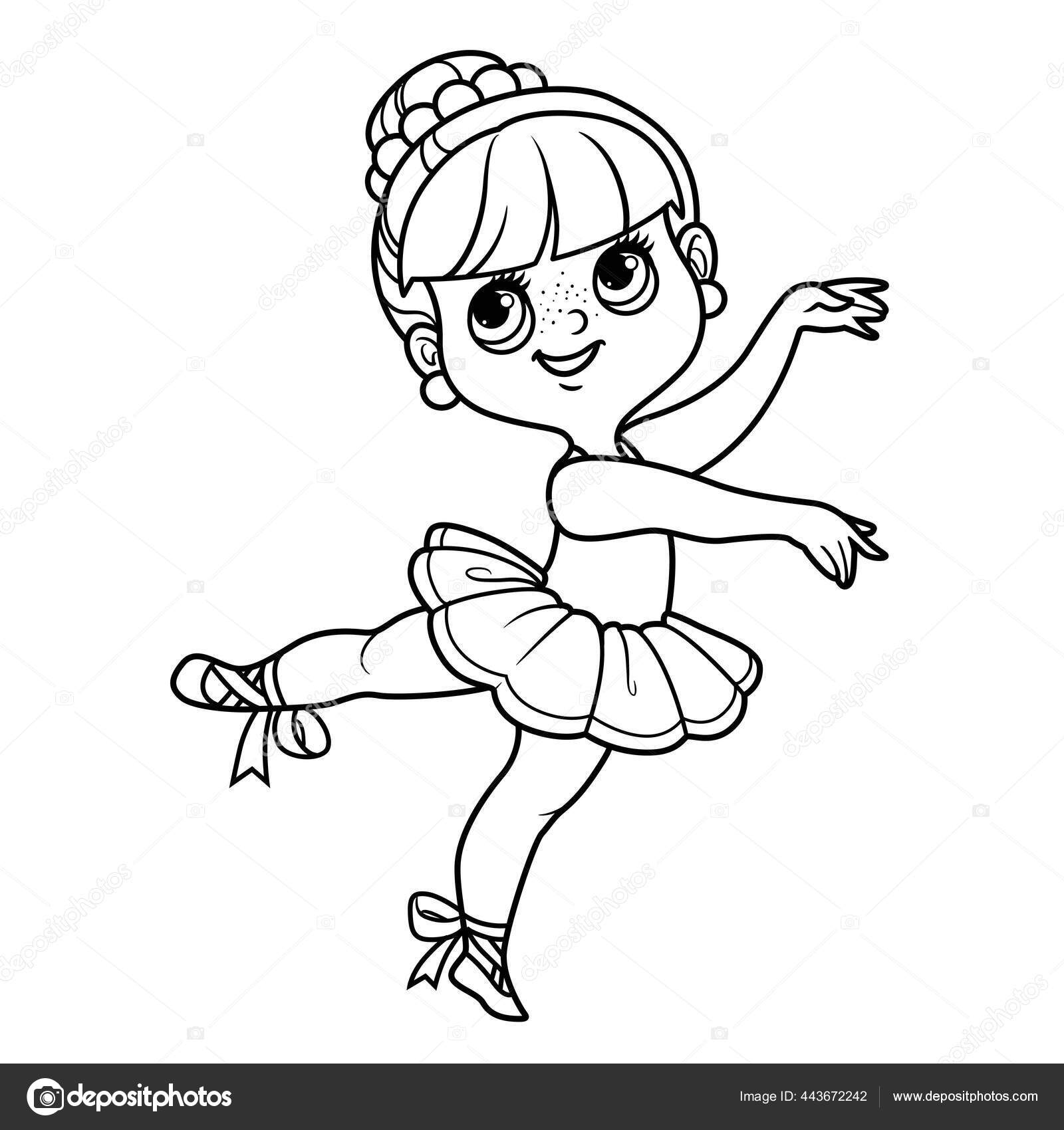 Linda niãa bailarina dibujos animados soporte ballet delineado para colorear vector de stock por yadviga
