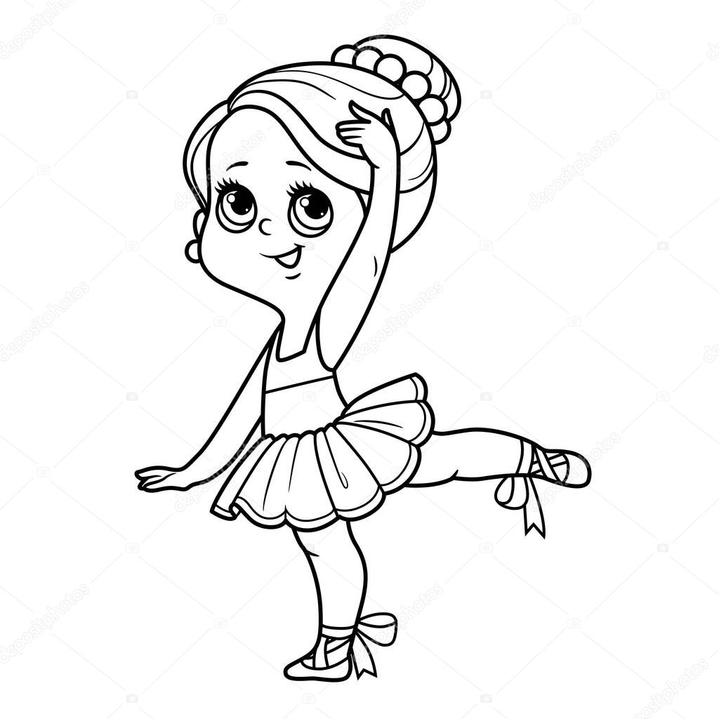 Pequeãa bailarina dibujos animados bailando una pierna delineada para colorear vector de stock de yadviga