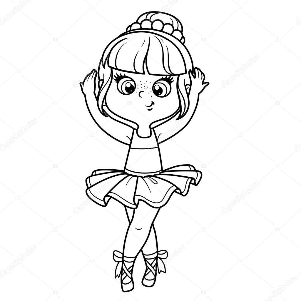 Lindo baile niãa bailarina dibujos animados tutãº exuberante delineado para vector de stock de yadviga