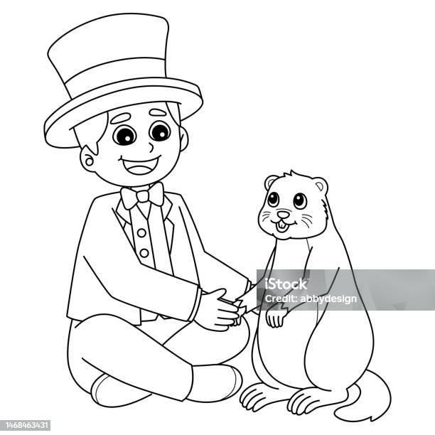 Man holding groundhog isolated coloring page stock illustration