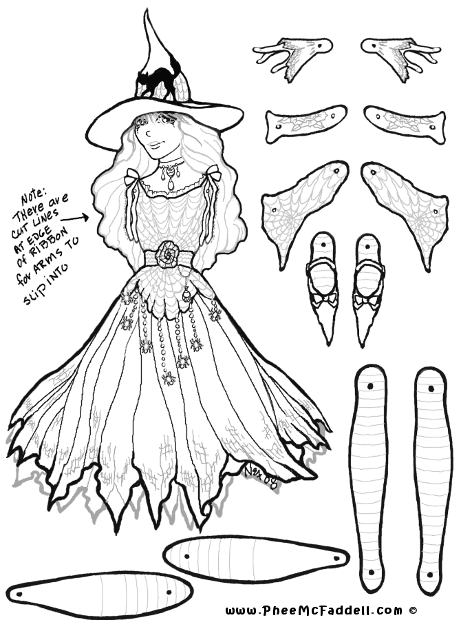 Marcella witch puppet coloring page