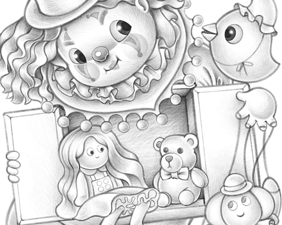 Puppet theatre cute coloring page fairy coloring page pdf downloadable coloring page for adults clown illustration instant theater