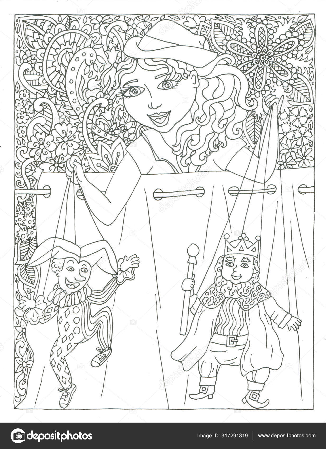Circus puppet show hand drawn coloring page stock illustration by marynas