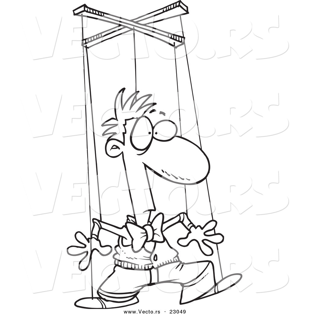 R of a cartoon puppet man