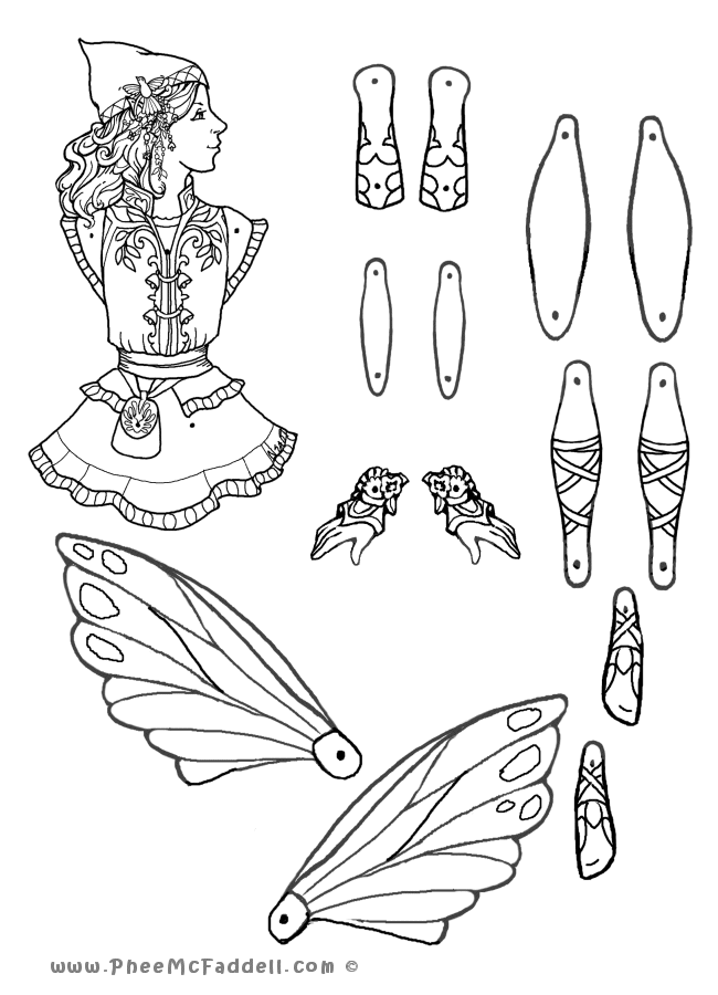Whimsical fairy puppets and coloring pages