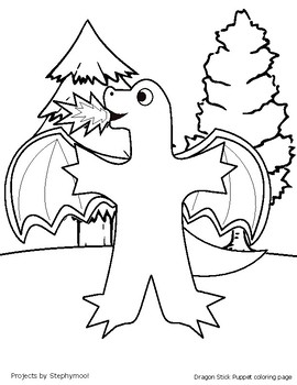 Dragon stick puppet coloring page by studio stephymoo tpt