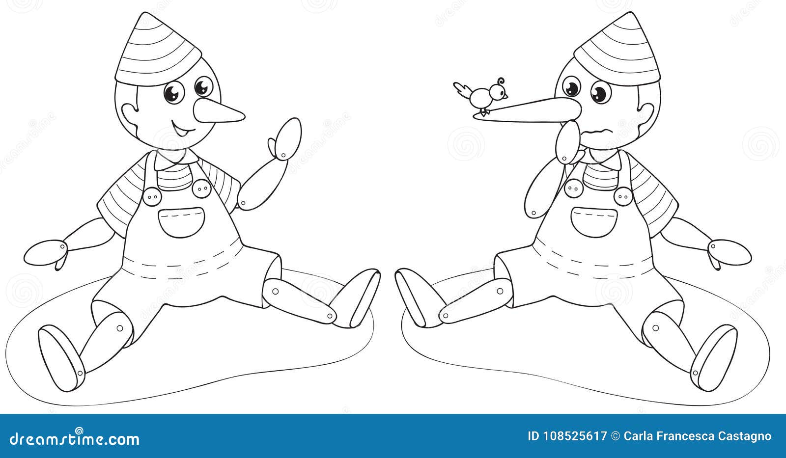 Pinocchio the liar puppet coloring vector stock vector