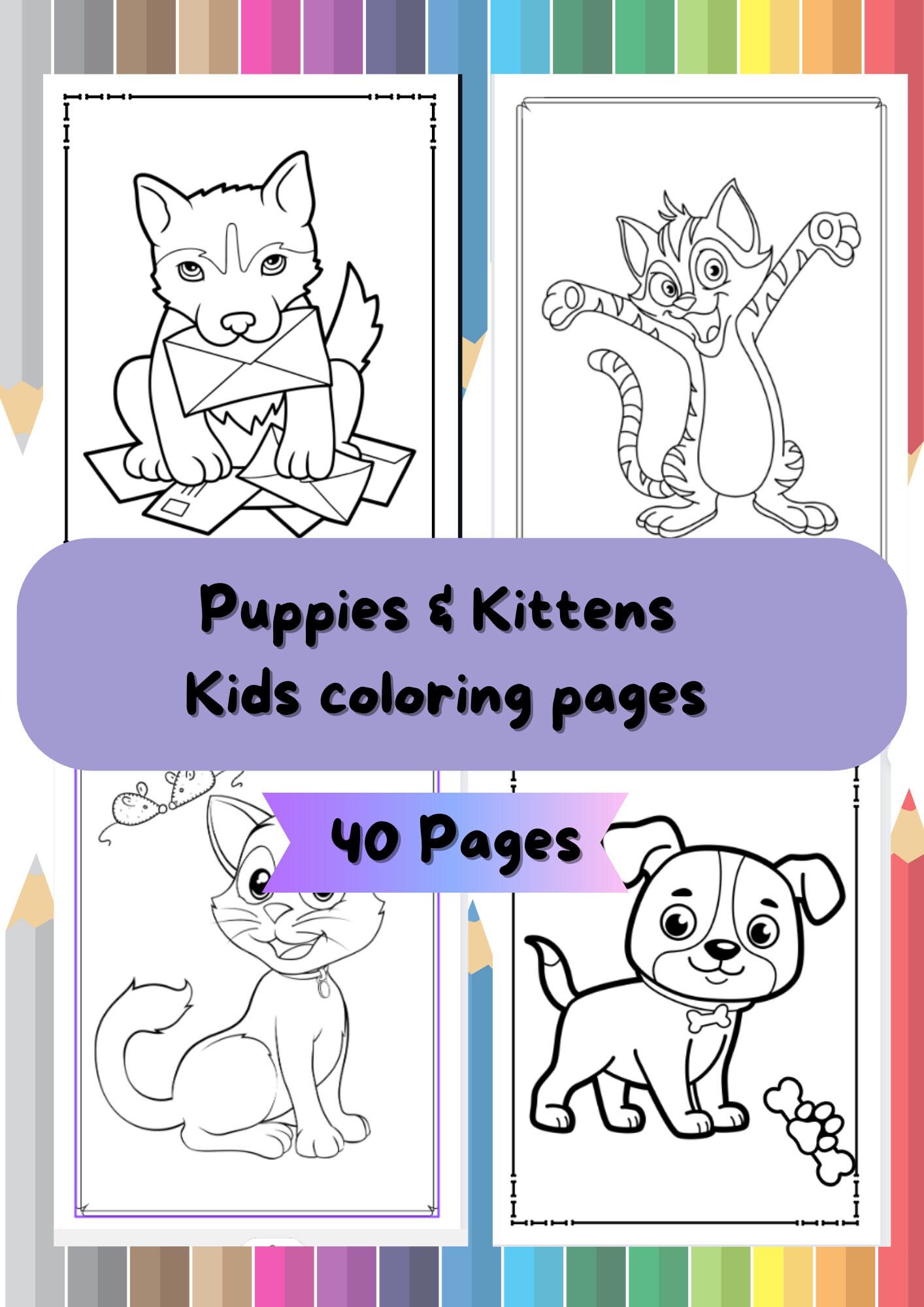 Kids puppies kittens coloring pages