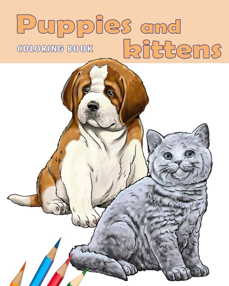 Puppies and kittens coloring book puppies and kittens for kids and adults coloring book with designs french bulldog pug spitz persian cat and more x inches lunyakov sascha books