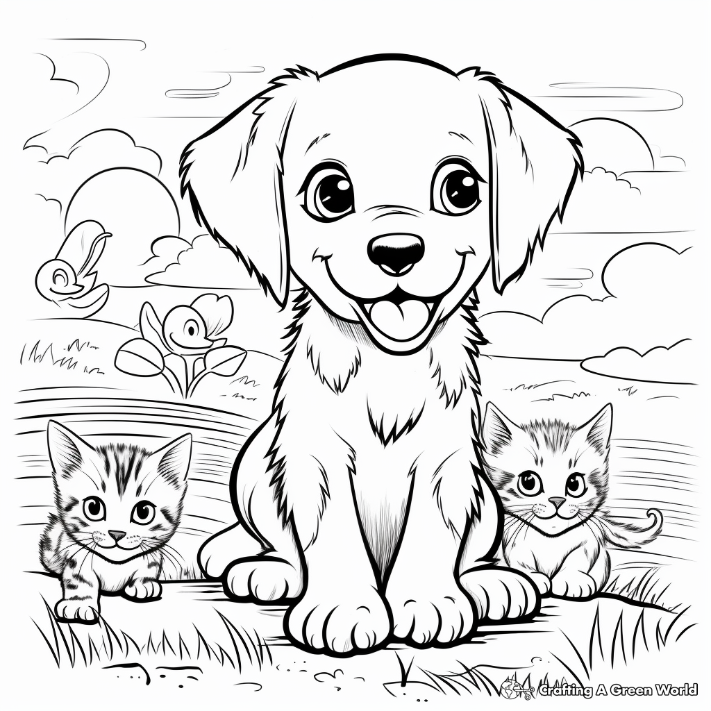 Puppy and kitten coloring pages