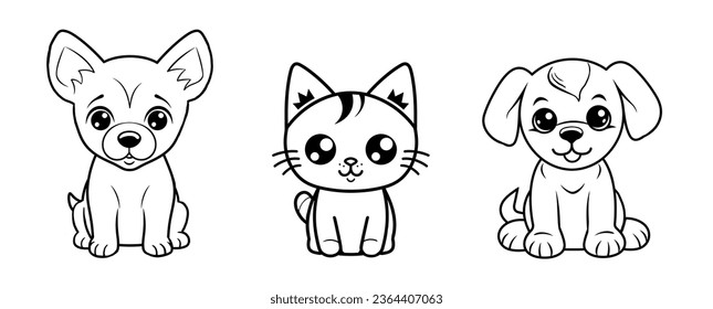 Cute funny puppies kittens coloring template stock illustration