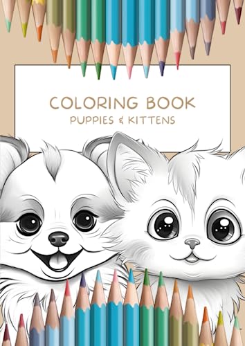 Puppies kittens coloring book children adults coloring pages matte finish x paperback by elysian fields