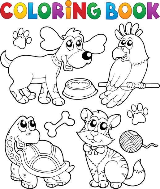 Coloring pages of puppies and kittens clip art stock illustrations royalty