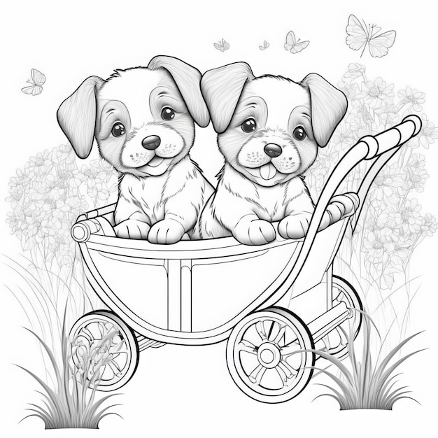 Premium photo dogs and puppys colouring pages
