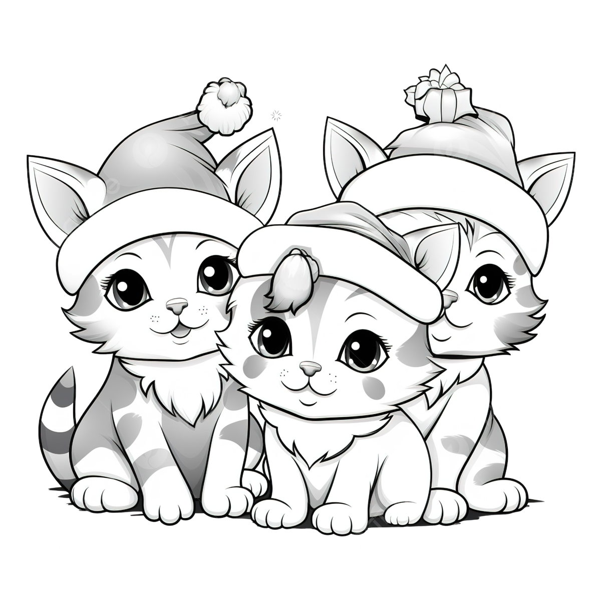 Cartoon kittens group on christmas time coloring book page christmas coloring christmas santa christmas kids png transparent image and clipart for free download