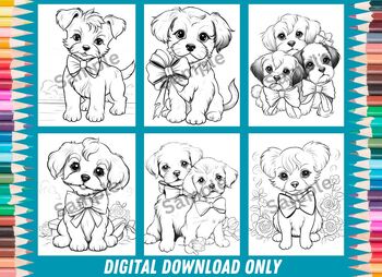 Adorable puppy kitten coloring page printables by read and learn