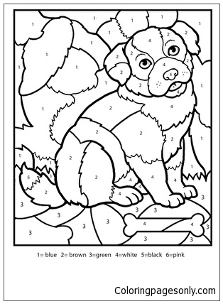 Color by number puppy coloring page