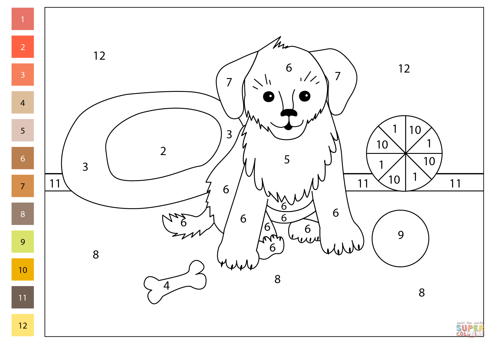 Puppy color by number free printable coloring pages