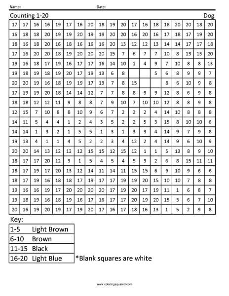 Dog numbers coloring page