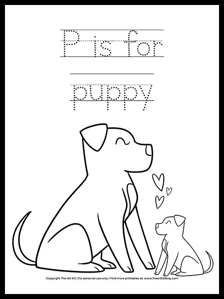 Free cute p is for puppy dog coloring page â the art kit