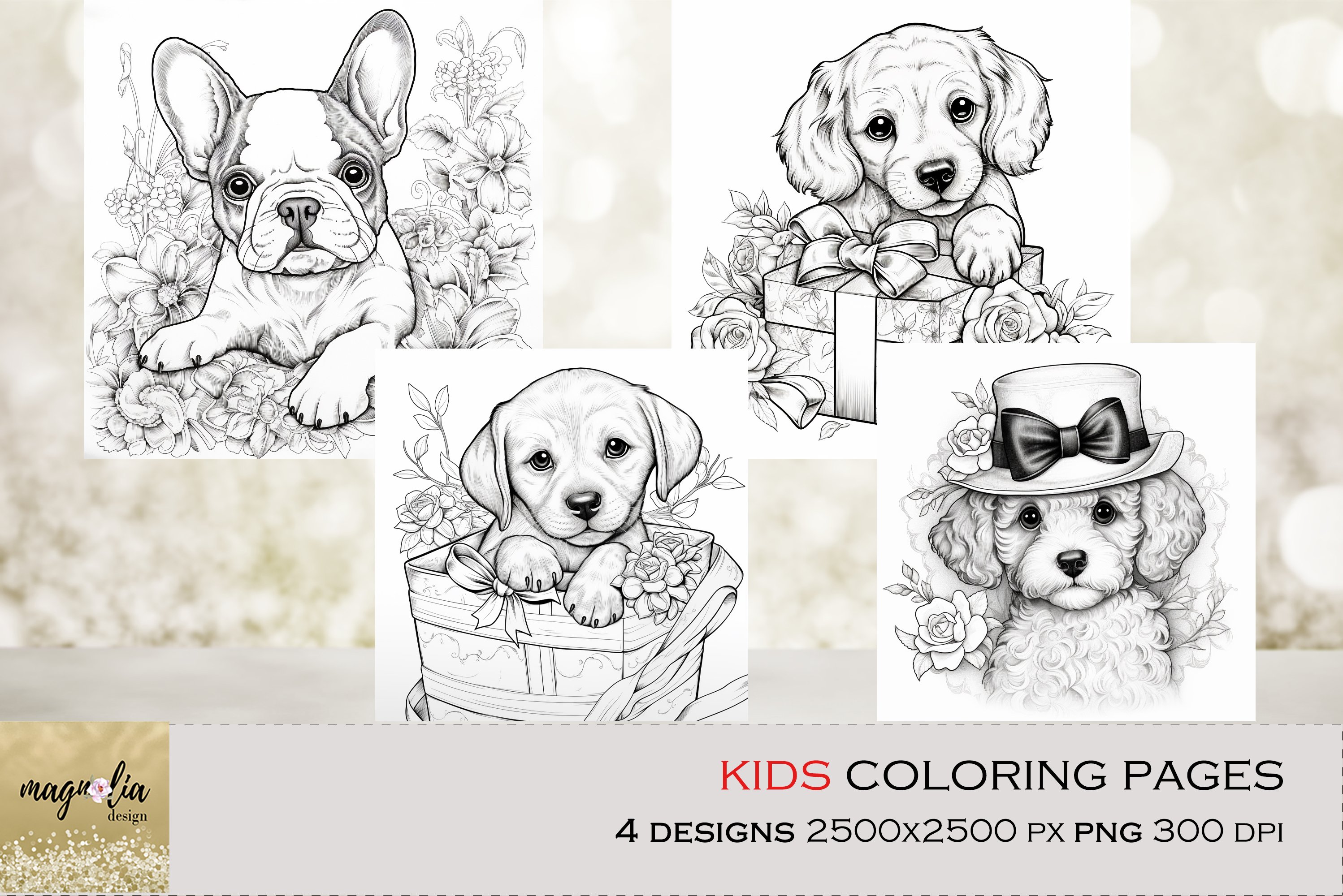 Cute puppies kids coloring pages