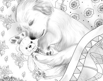 Sleepy puppy printable adult coloring page from favoreads coloring book pages for adults and kids coloring sheets coloring designs instant download